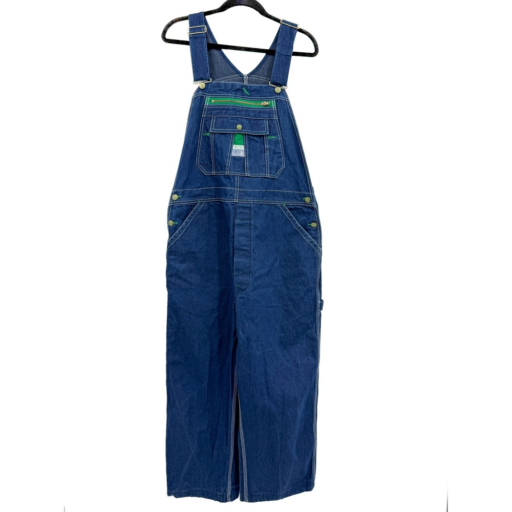 Liberty Overalls Mens Blue Denim Bib Dungarees Workwear Green Accents